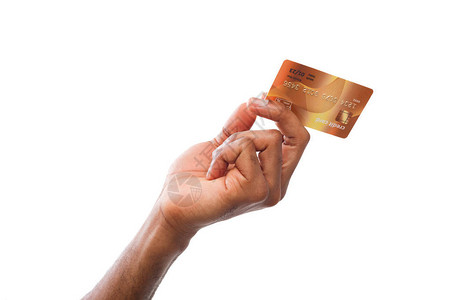 黑人男手持塑料信用卡图片