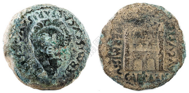 古罗马奥古斯都皇帝的铜质硬币现产于厄美里塔奥古斯塔西图片