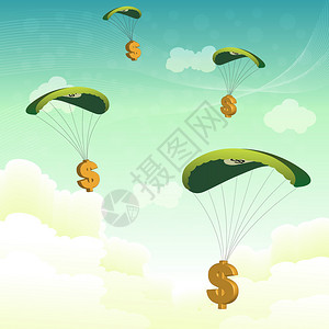带降落伞的美元符号插图图片