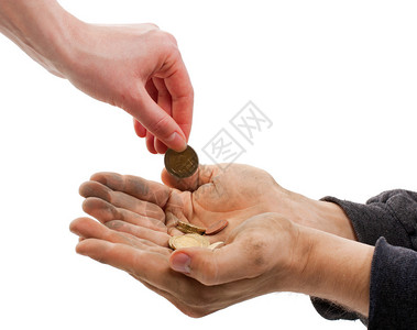 一个乞丐从一个善良的女人那里收钱背景图片