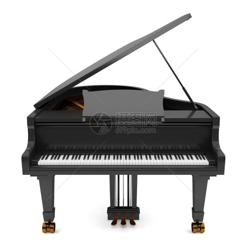 孤立在上的黑色三角钢琴图片