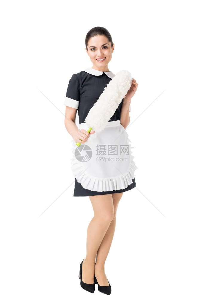 身穿职业制服的年轻女佣穿着职业制服在图片
