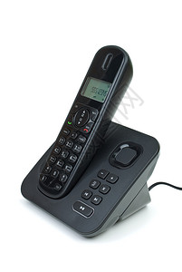 现代黑色数字无线电话其答录机在白色背景图片