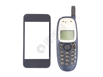 白色背景的旧移动电话的新智能电话Name有图片