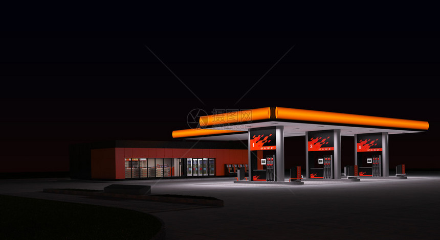 加油站夜景图片
