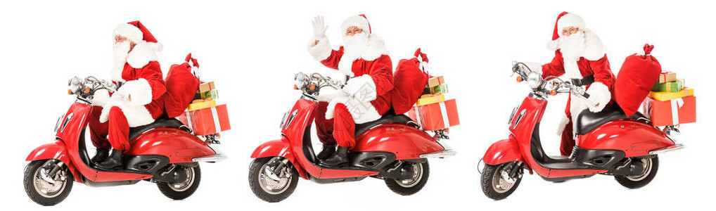 圣达克莱斯骑着古老的红色摩托车图片