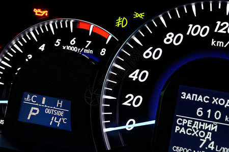 汽车仪表板上的车速表和转速表图片