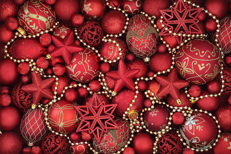 圣诞节装饰背景边界与红色泡和珠图片