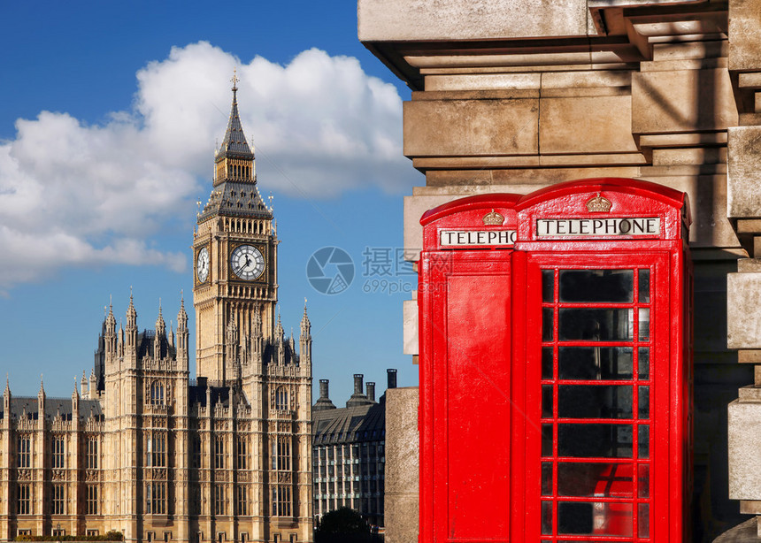 伦敦与BIGBEN和红色电话图片