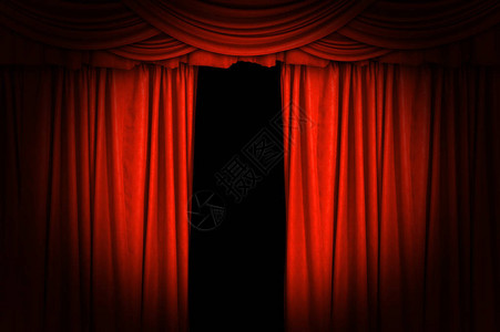 红天鹅绒窗帘打开背景舞台有图片