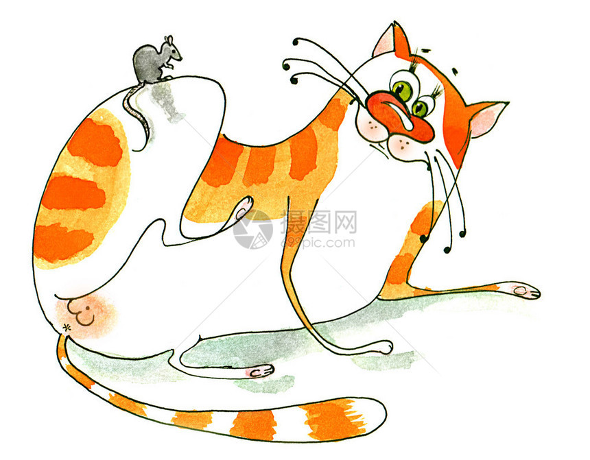 猫与老鼠水彩绘画图片