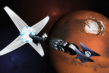 宇宙飞船和火星的场景图片