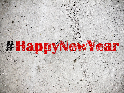 新年快乐的哈斯塔格Hashtag在混凝土墙上张贴格拉菲蒂gra图片