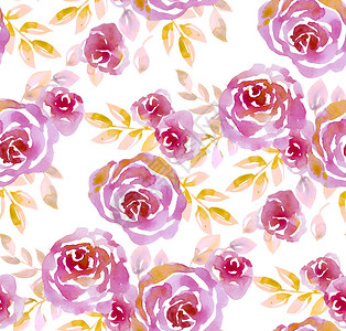 白色背景上的粉红面上优雅玫瑰织物或纸张的无缝图案水彩画背景图片