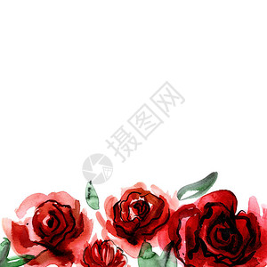 有玫瑰的可爱水彩花背景请柬结背景图片