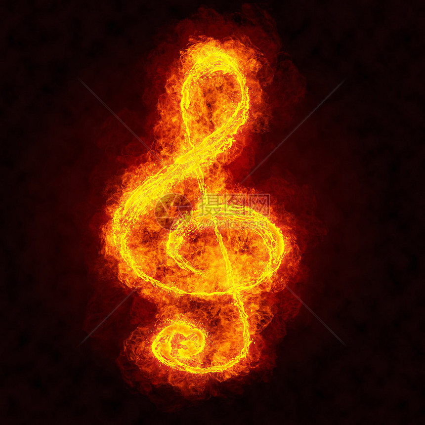 黑色背景上的火焰音乐符号图片