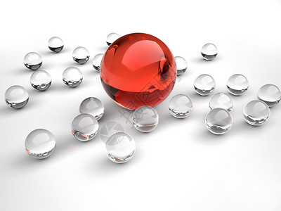 围绕红色大球领导和团队概念的玻璃球层图片
