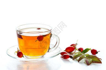 茶和玫瑰臀和野玫瑰的浆果图片