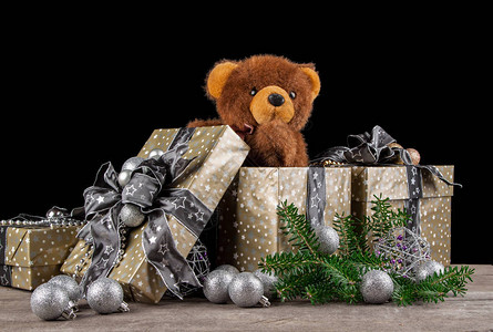 与泰迪熊的圣诞礼物图片