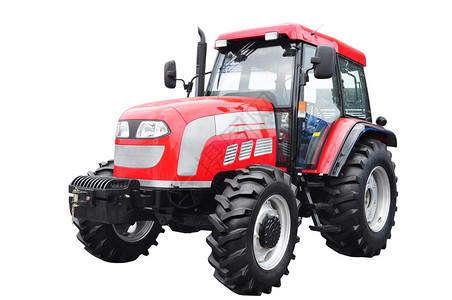 新的红色农业拖拉机在白色背景上隔离图片