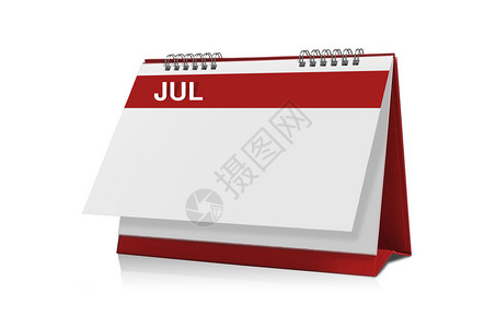 7月日历是空白的在白背景和剪切路背景图片