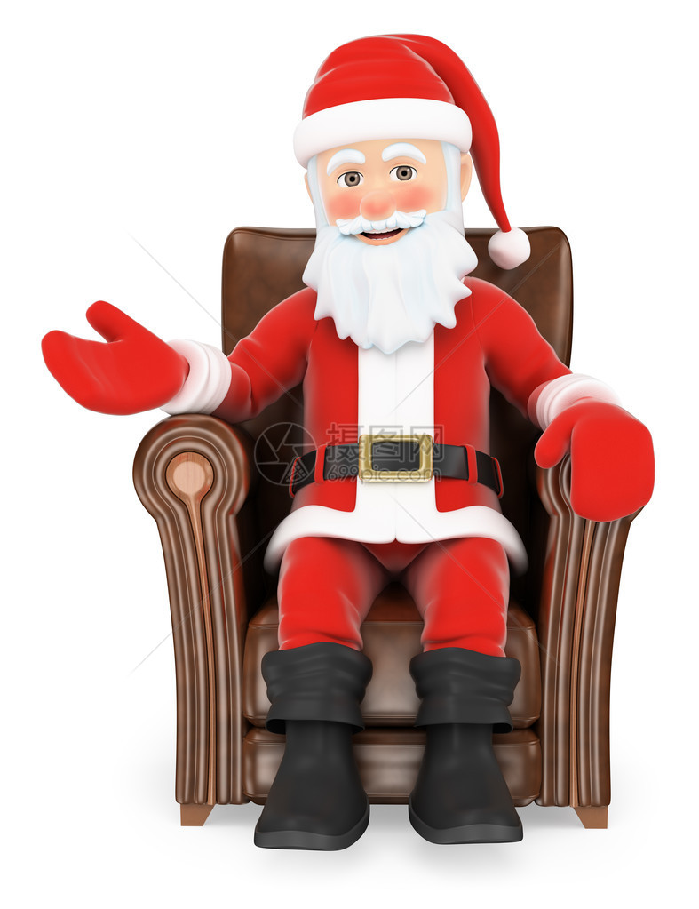 圣诞老人坐在皮革沙发上图片
