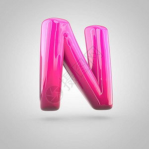 有光泽的红色和粉色渐变漆字母N大写气泡扭曲字体的3D渲染图片