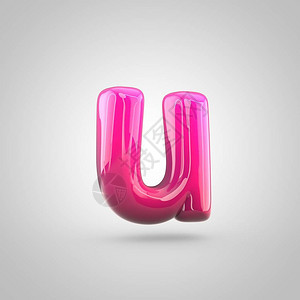 有光泽的红色和粉色渐变油漆字母U小写气泡扭曲字体的3D渲染图片