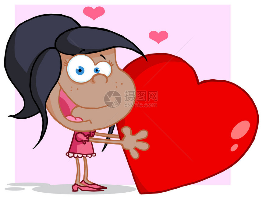 可爱的年轻非洲裔美国女孩拿着一颗红色的心图片