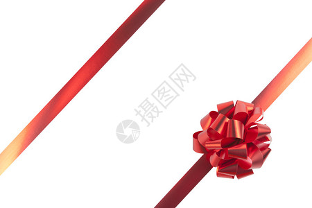 红色礼品弓和丝带上白色孤立图片