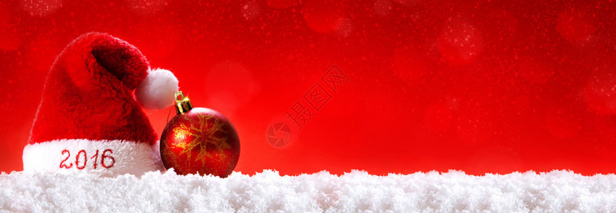 圣诞红背景和圣诞帽子新年快乐201图片
