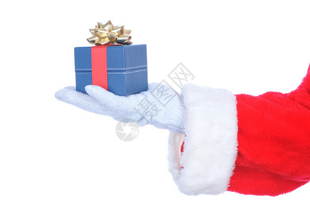 圣诞老人伸展手握礼物盒背景图片