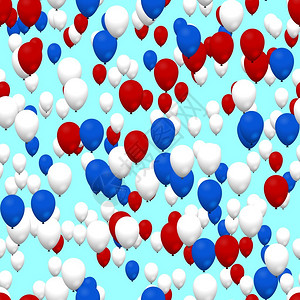 蒙特塞拉特火山天空上的红色白蓝气球插画