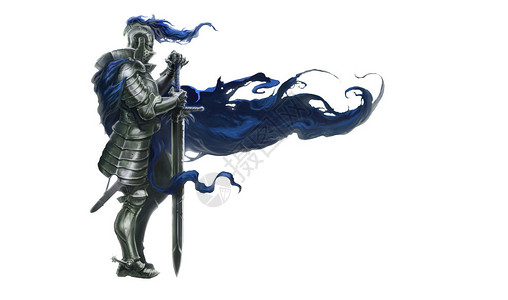 中世纪骑士的举例长和蓝袍在风中图片
