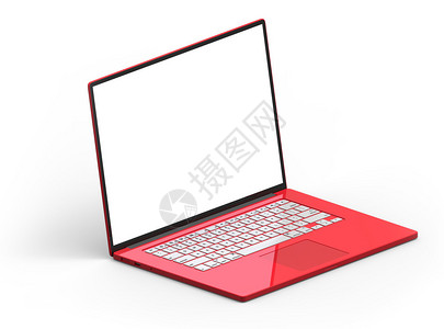说明3D粉色光彩笔记本电脑在白色背景等图片