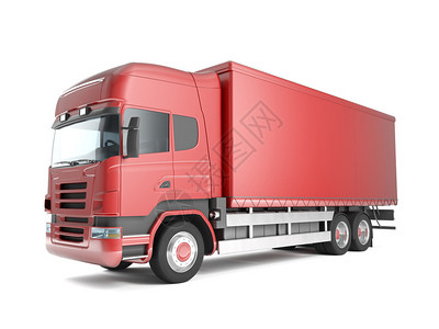 红色的欧洲卡车在白色背景图片