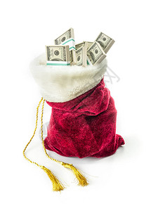 红圣诞老人袋装满100美元钞图片