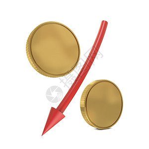 金硬币和红箭的百分号标图片