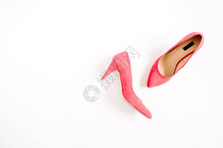 美人博客概念白色背景的红女鞋平底露骨流行时背景图片