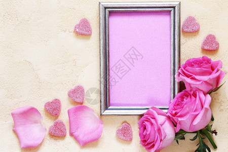 粉红玫瑰花文字框架图片