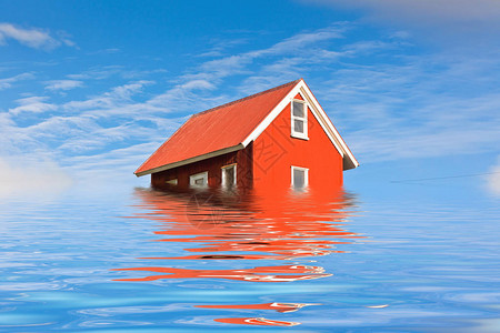 洪水淹时的亮红席丁屋图片
