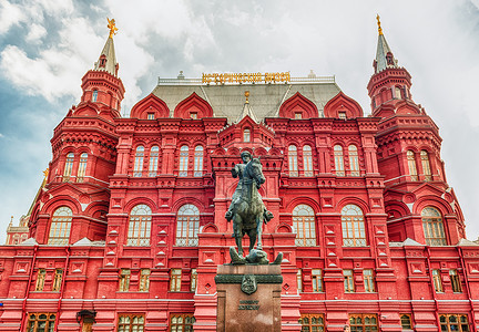 历史博物馆和俄罗斯莫科市中心标志里程碑Zhukov元帅雕像的景象图片