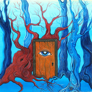 深林中带眼的魔法门森林和梦想之门知识之门觉醒之门的图片