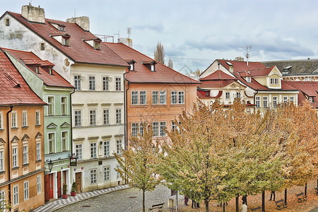 布拉格秋天的房屋和树木从CharlesBr图片
