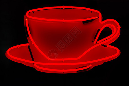 发光的红色霓虹咖啡杯标志图片