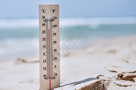 沙滩温度显示在热浪中温度较背景图片