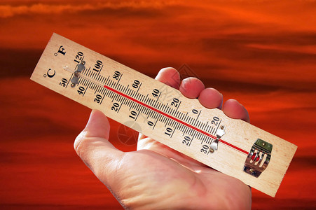 红天上的手和温度显示热浪下温度较高背景图片