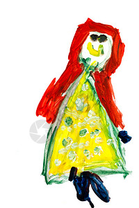 儿童画穿着黄色礼服微图片