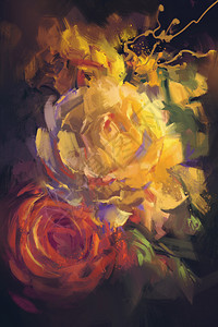 油画风格的五颜六色的玫瑰花束插图图片