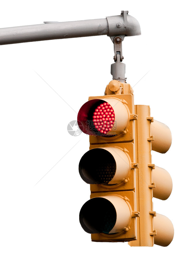 纽约市交通灯红色警示灯白底隔离图片